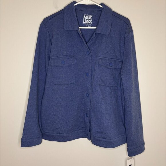 THE ORIGINAL MUK LUKS NEW Shacket Womens M Blue Long Sleeve Pocket - Picture 3 of 5
